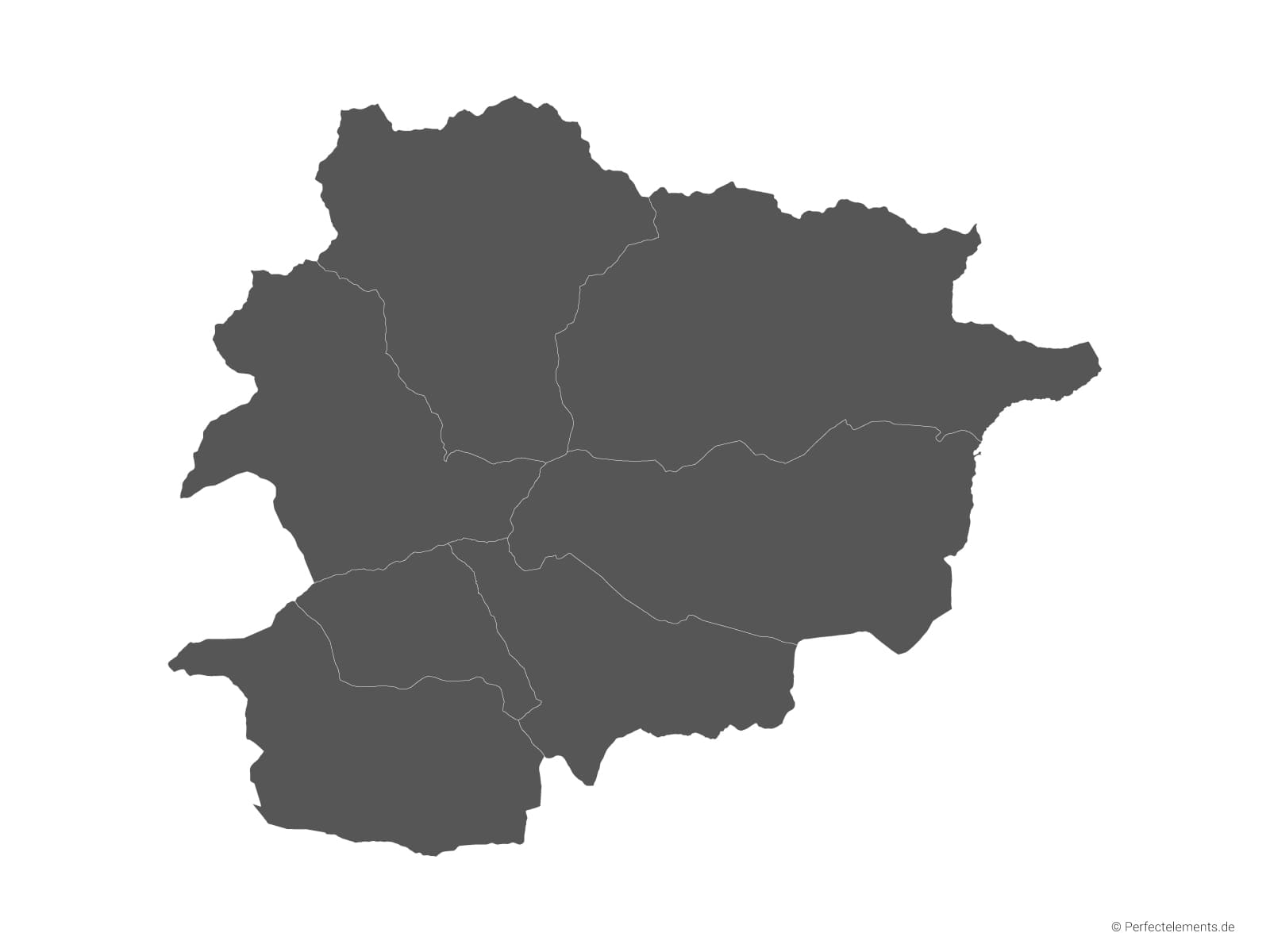 Vektor-Landkarte von Andorra (Einfarbig mit Regionen)