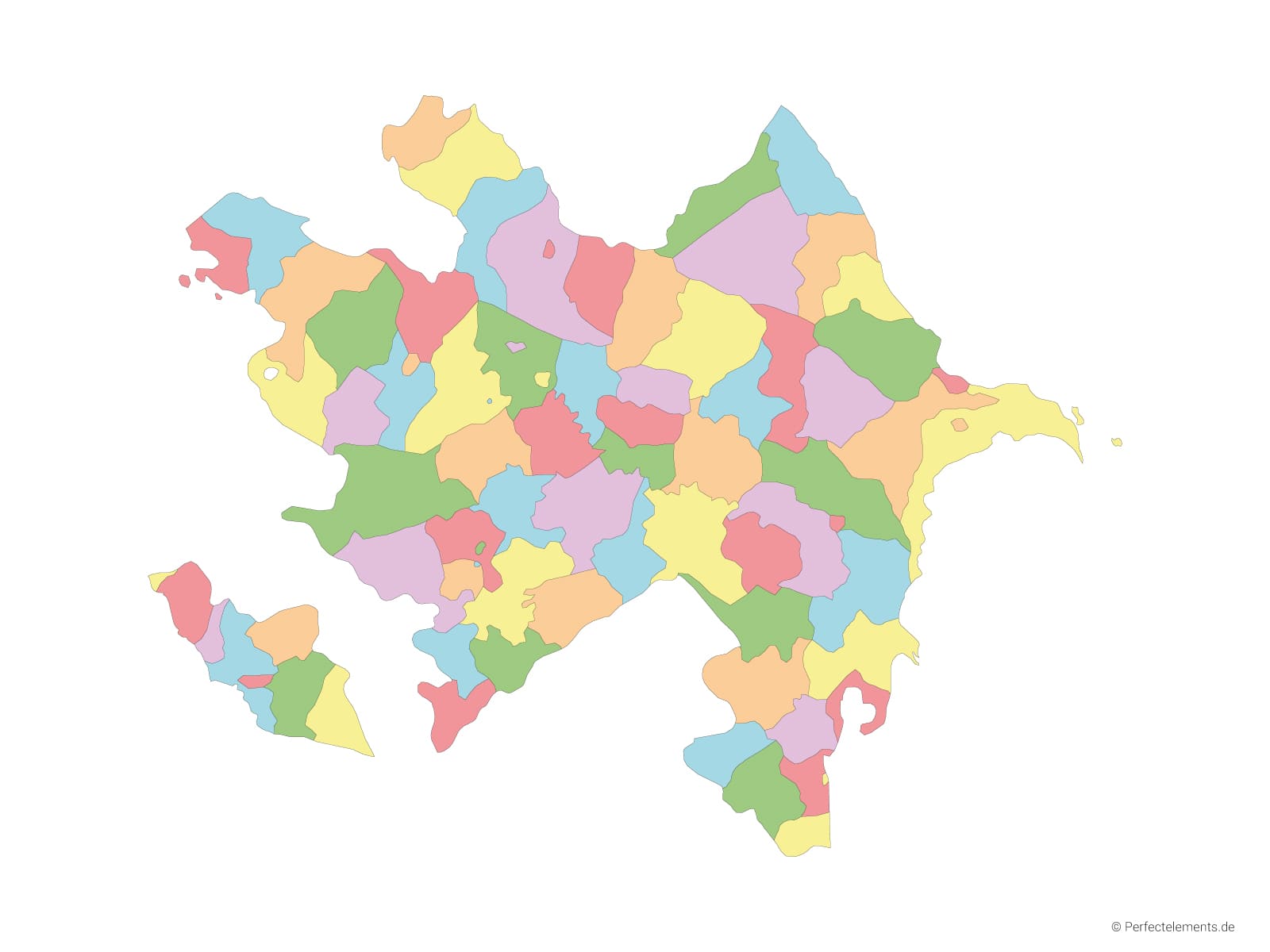 Vektor-Landkarte von Aserbaidschan (Mehrfarbig mit Regionen)