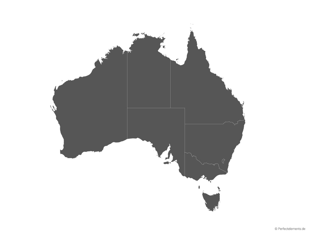 Vektor-Landkarte von Australien (Einfarbig mit Regionen)