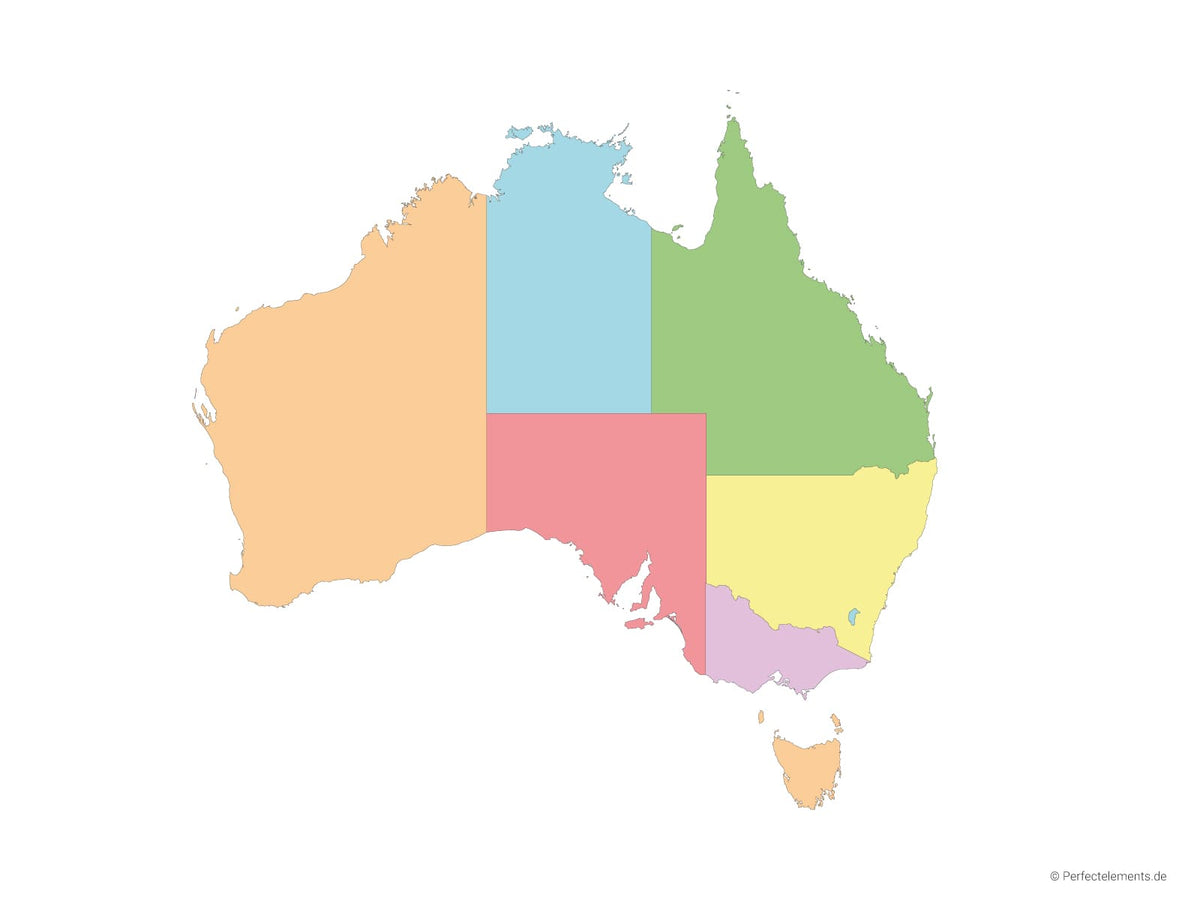 Vektor-Landkarte von Australien (Mehrfarbig mit Regionen)