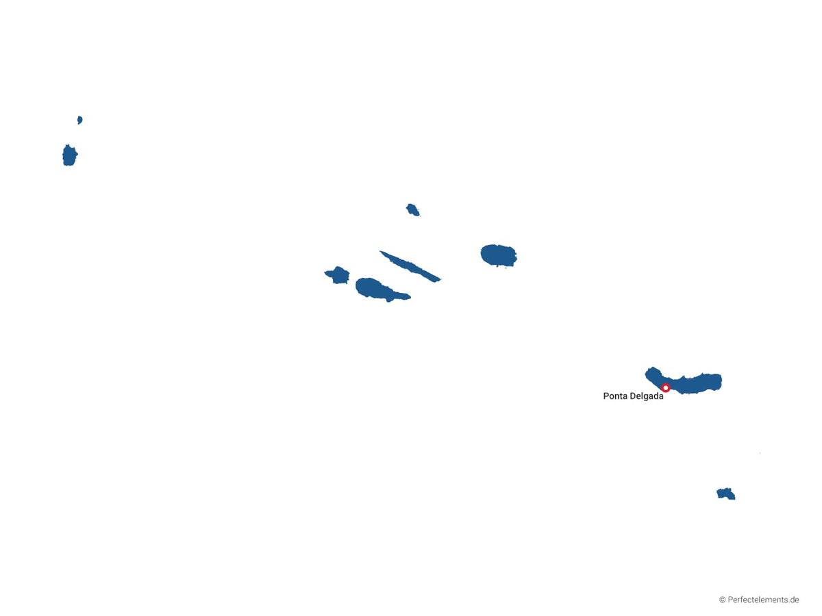 Vektor-Landkarte der Azoren (Einfarbig mit Hauptstadt)