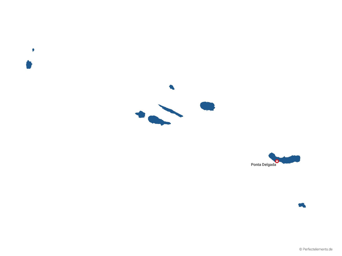 Vektor-Landkarte der Azoren (Einfarbig mit Hauptstadt und Regionen)