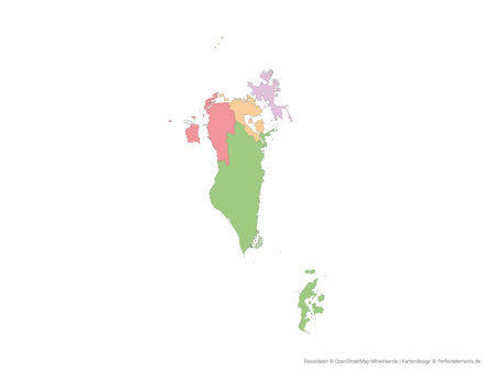 Vektor-Landkarte von Bahrain (Mehrfarbig mit Regionen)