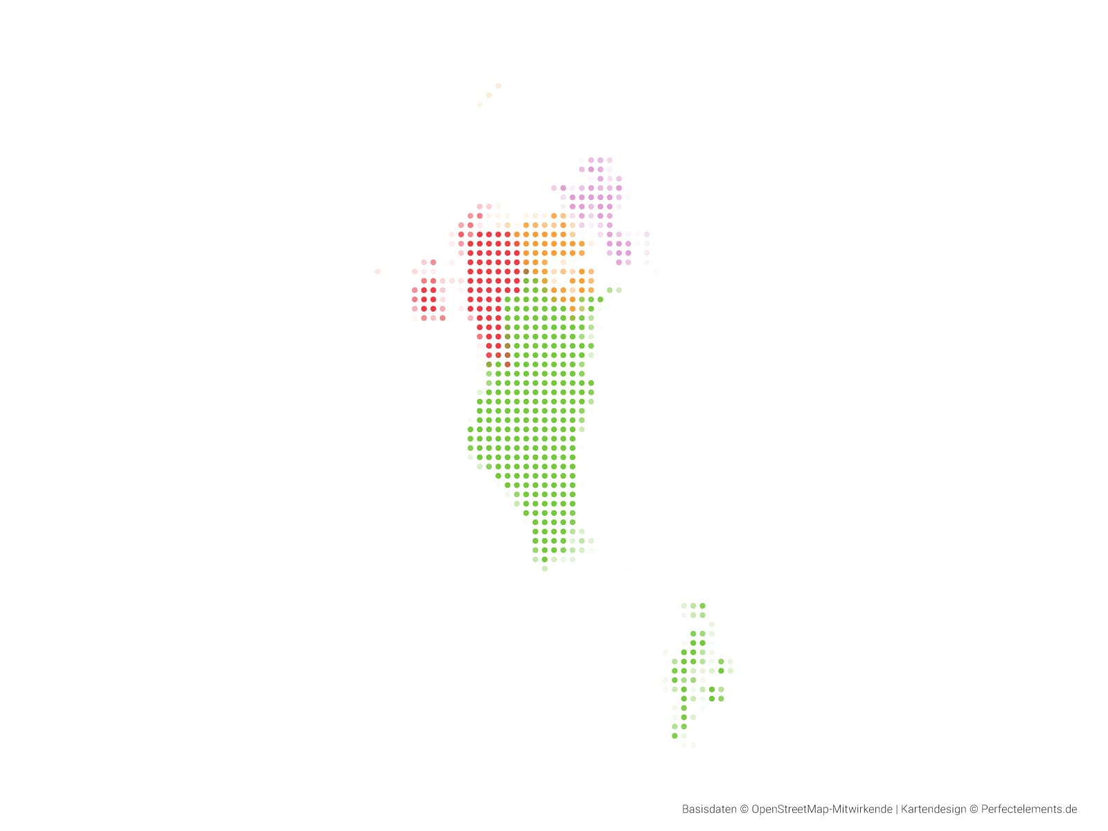 Vektor-Landkarte von Bahrain (Punkte rund, mehrfarbig)