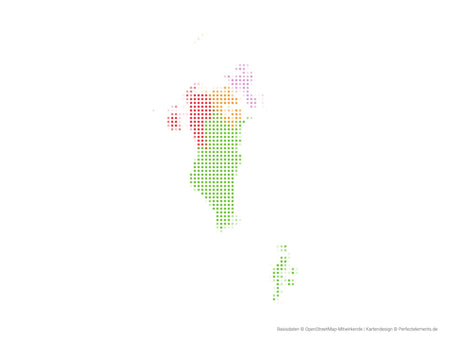 Vektor-Landkarte von Bahrain (Punkte rund, mehrfarbig)