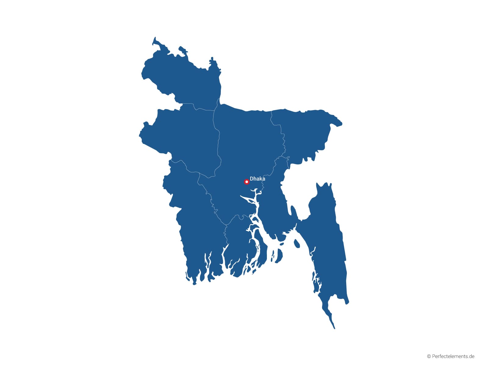 Vektor-Landkarte von Bangladesch (Einfarbig mit Hauptstadt und Regionen)