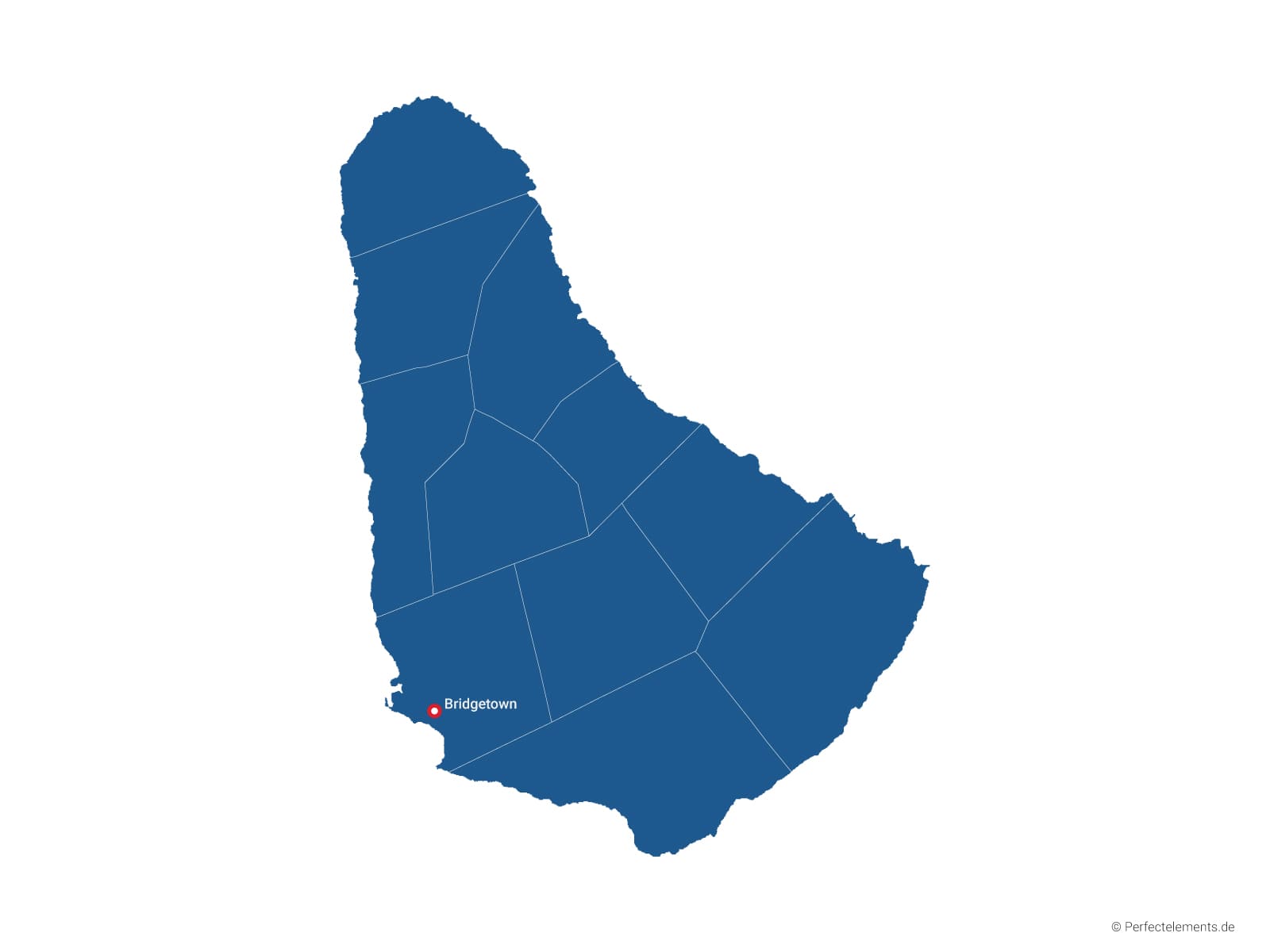 Vektor-Landkarte von Barbados (Einfarbig mit Hauptstadt und Regionen)