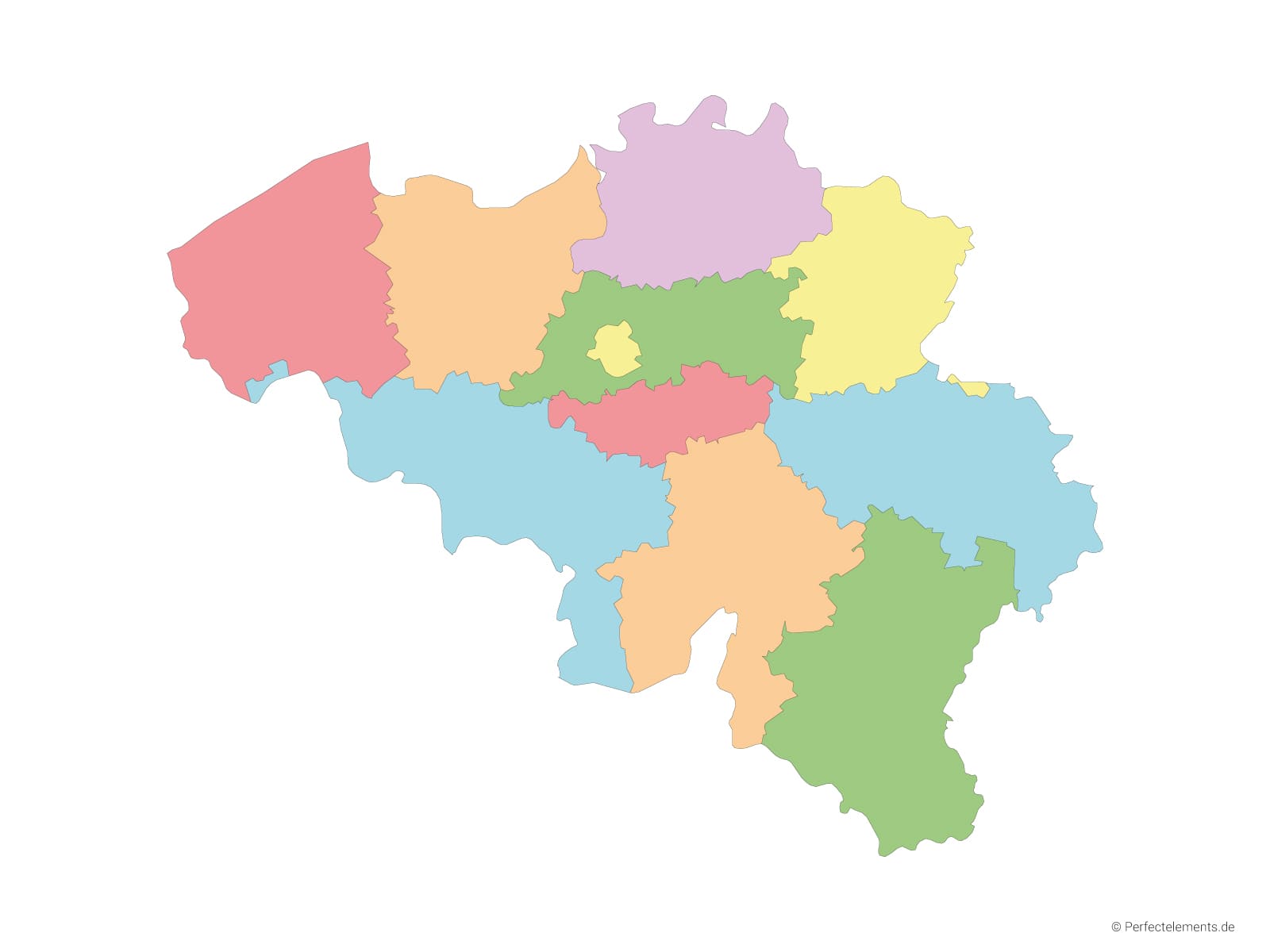 Vektor-Landkarte von Belgien (Mehrfarbig mit Regionen)