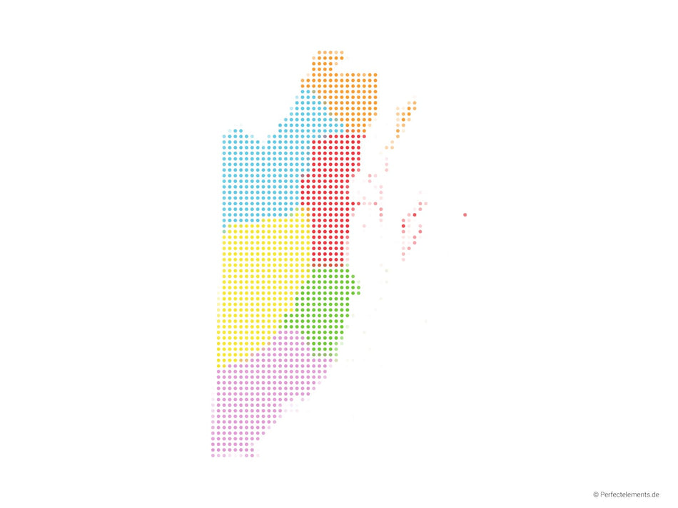 Vektor-Landkarte der Belize (Punkte rund, mehrfarbig)