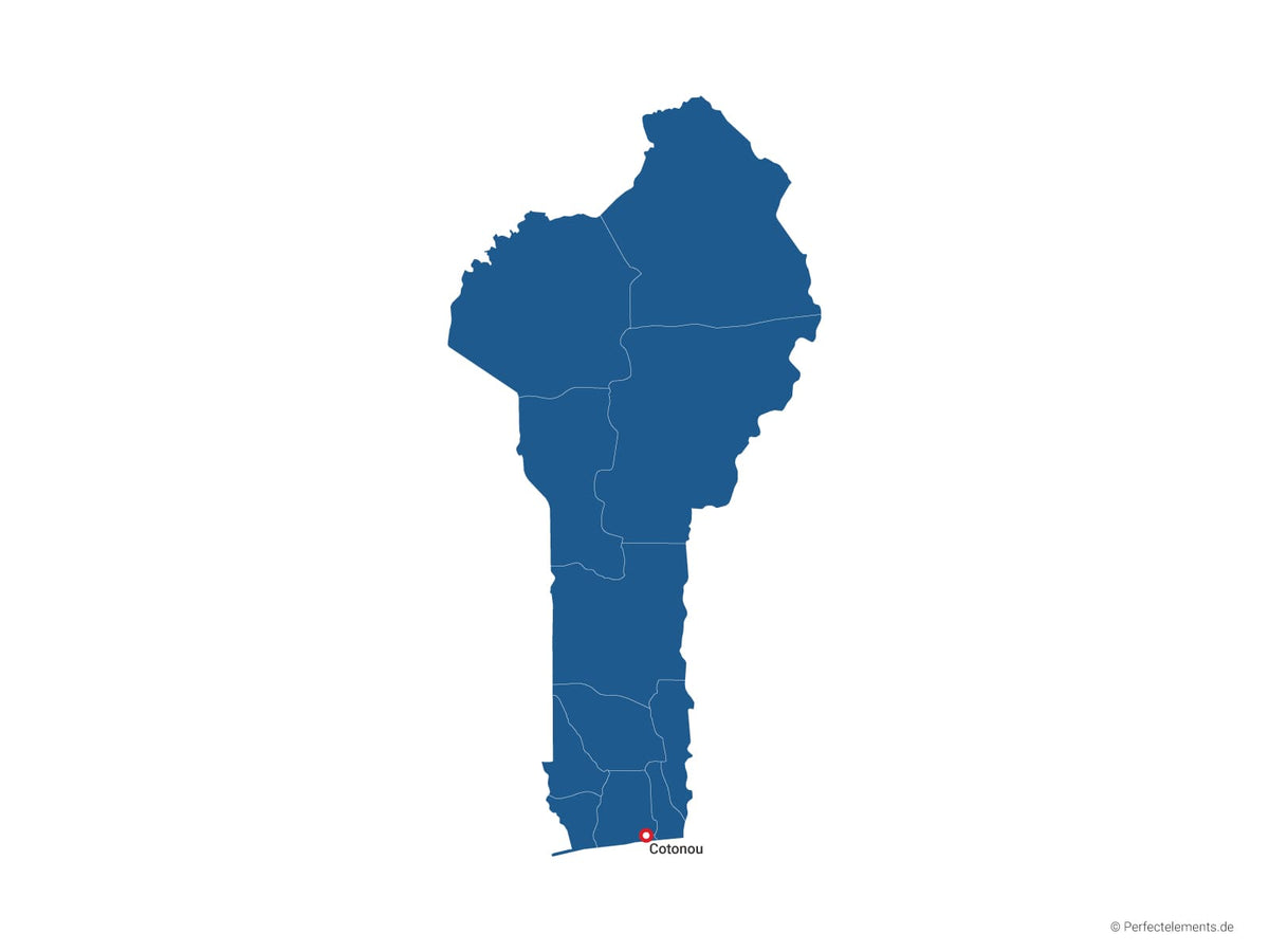 Vektor-Landkarte von Benin (Einfarbig mit Hauptstadt und Regionen)