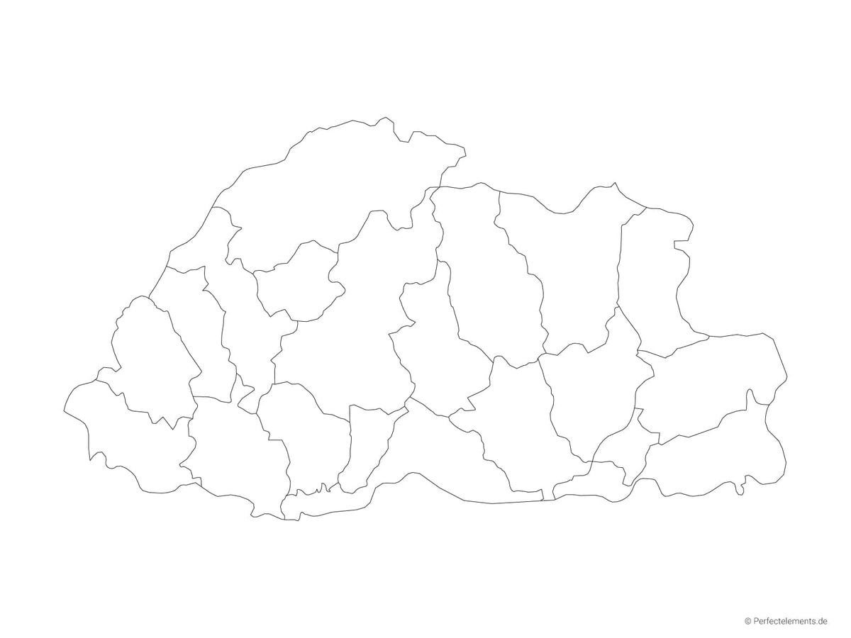 Vektor-Landkarte von Bhutan (Outline mit Regionen)