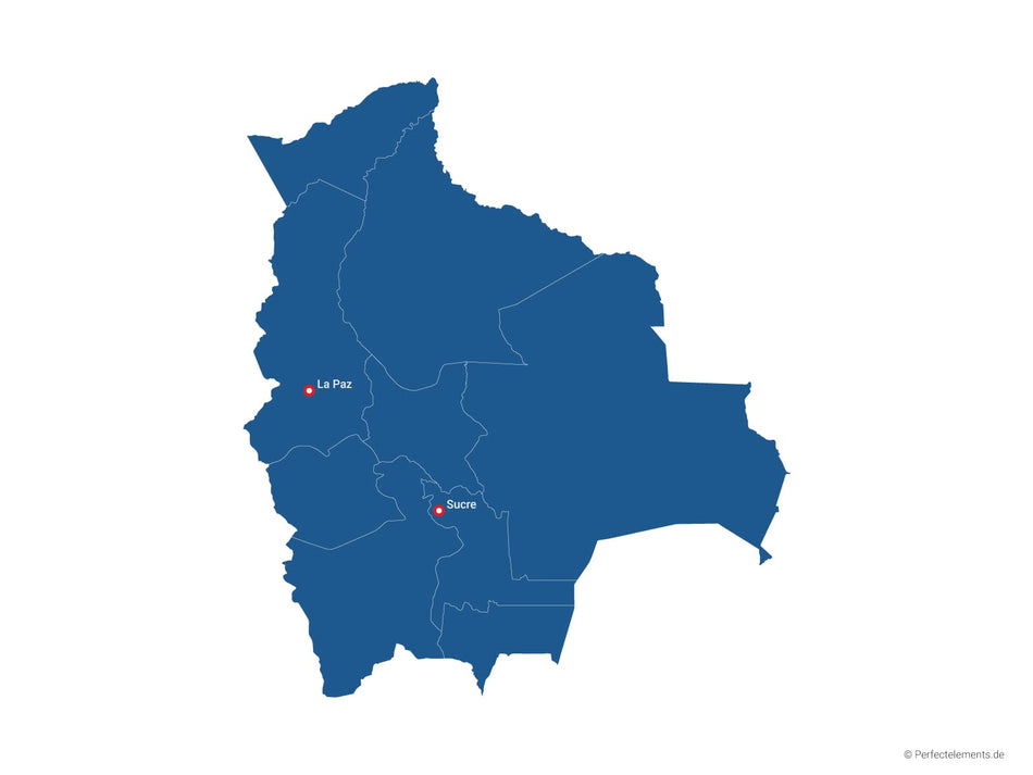 Vektor-Landkarte von Bolivien (Einfarbig mit Hauptstadt und Regionen)