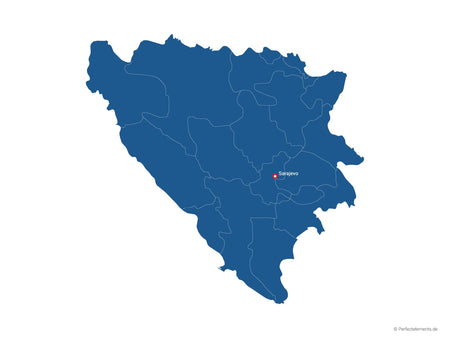 Vektor-Landkarte von Bosnien und Herzegowina (Einfarbig mit Hauptstadt und Regionen)