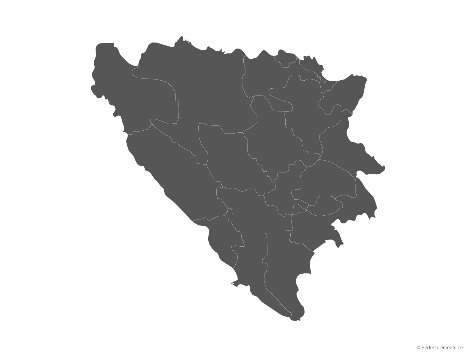 Vektor-Landkarte von Bosnien und Herzegowina (Einfarbig mit Regionen)