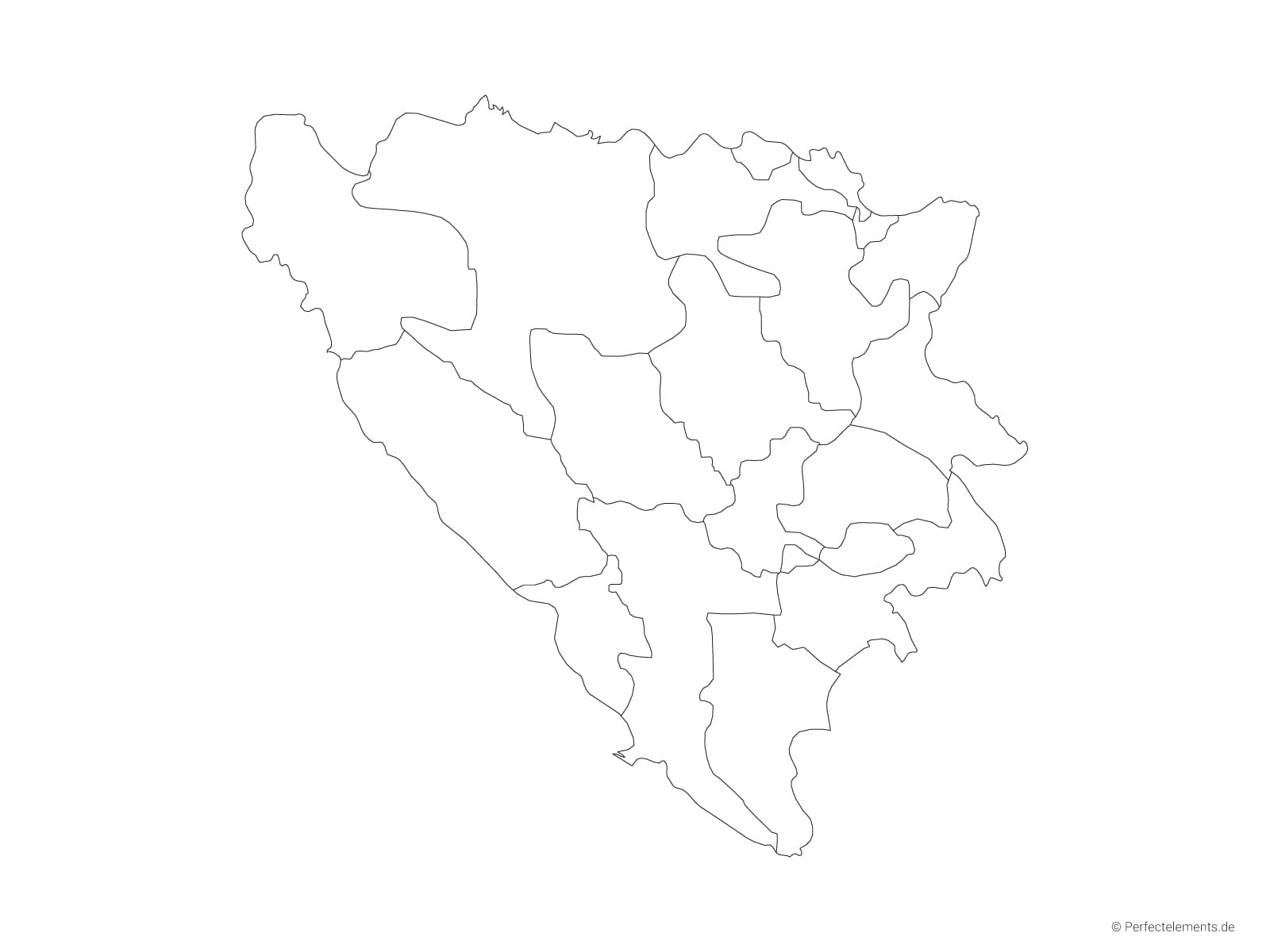 Vektor-Landkarte von Bosnien und Herzegowina (Outline mit Regionen)