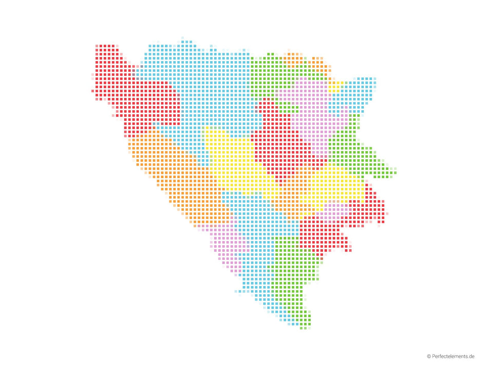 Vektor-Landkarte der Bosnien und Herzegowina (Punkte eckig, mehrfarbig)
