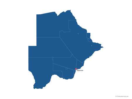 Vektor-Landkarte von Botsuana (Einfarbig mit Hauptstadt und Regionen)