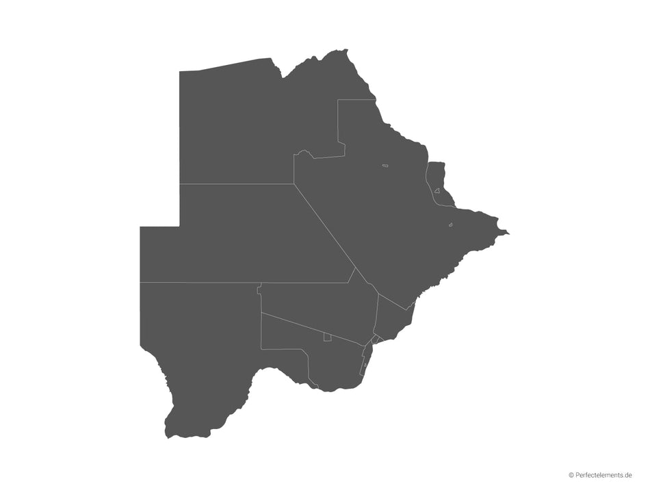 Vektor-Landkarte von Botsuana (Einfarbig mit Regionen)