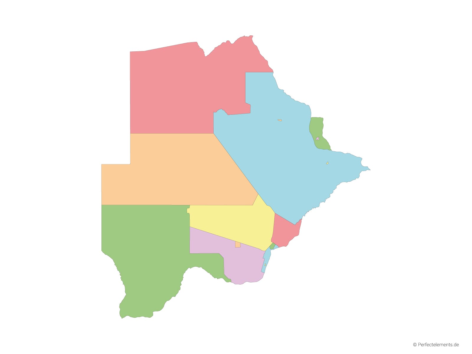 Vektor-Landkarte von Botsuana (Mehrfarbig mit Regionen)
