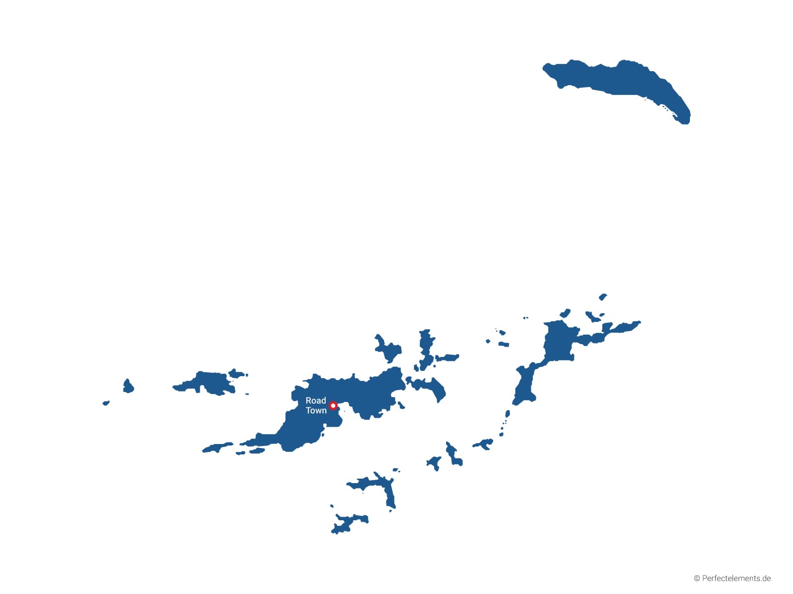 Vektor-Landkarte der Britischen Jungferninseln (Einfarbig mit Hauptstadt und Regionen)