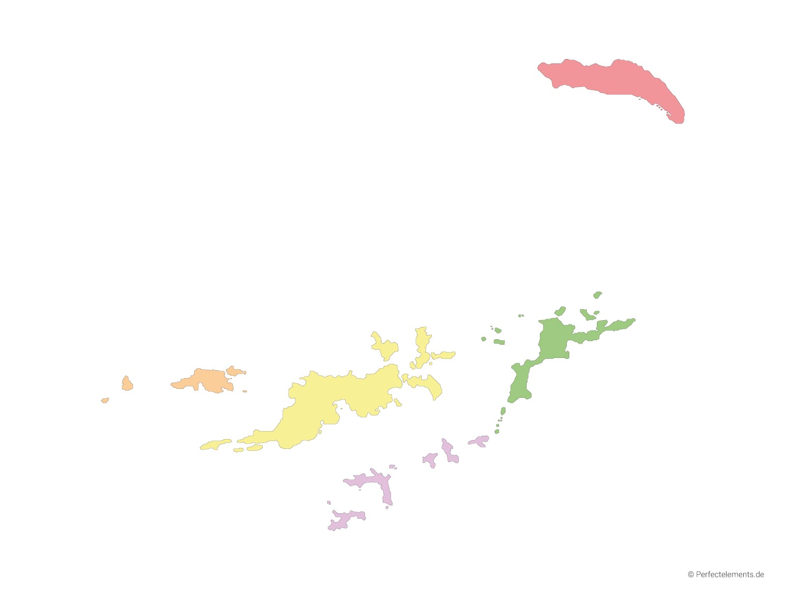 Vektor-Landkarte der Britischen Jungferninseln (Mehrfarbig mit Regionen)