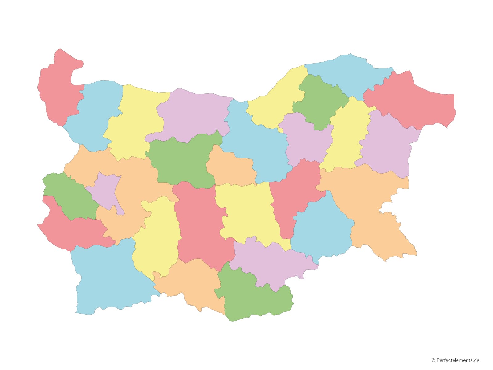 Vektor-Landkarte von Bulgarien (Mehrfarbig mit Regionen)