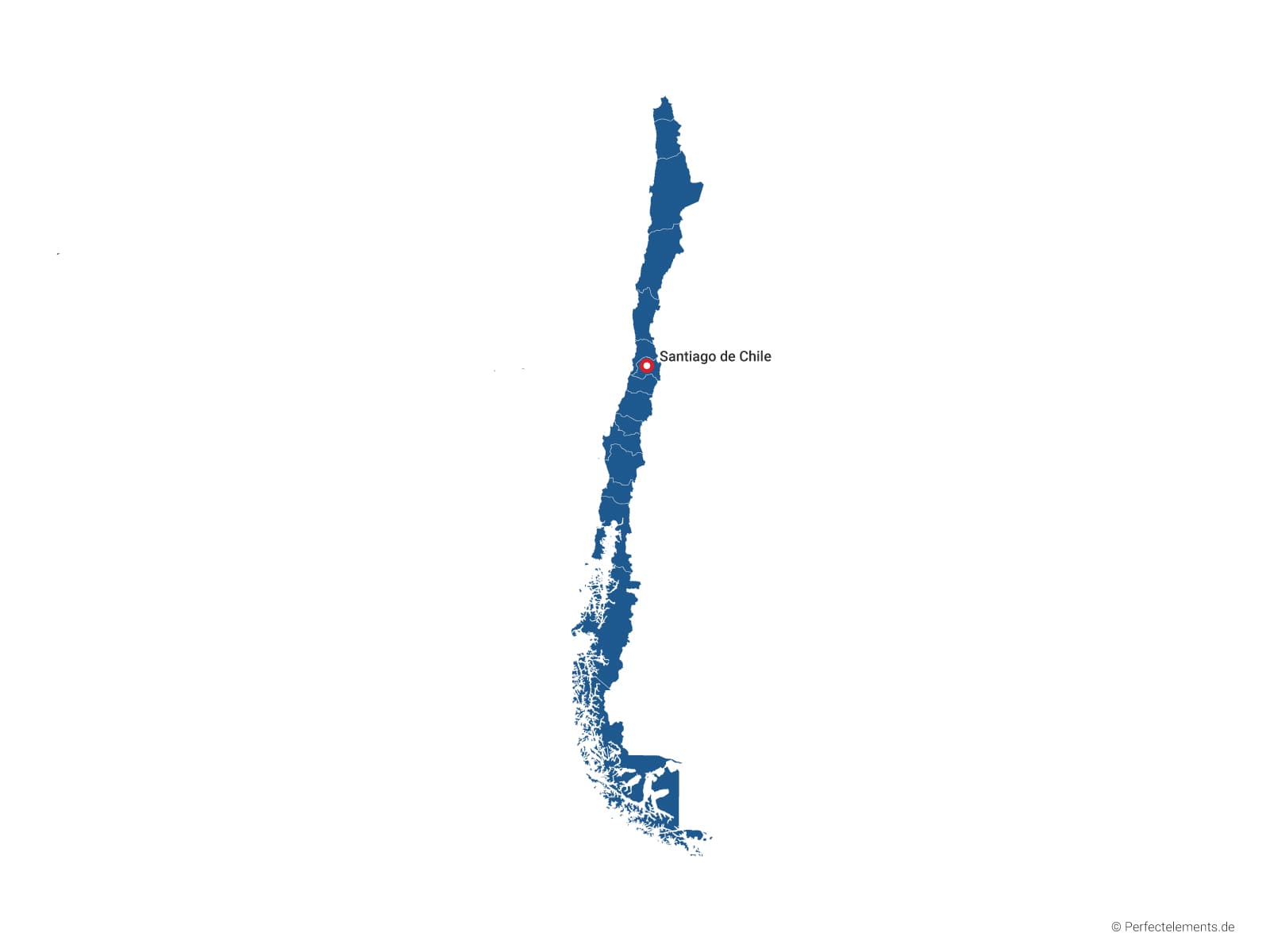 Vektor-Landkarte von Chile (Einfarbig mit Hauptstadt und Regionen)