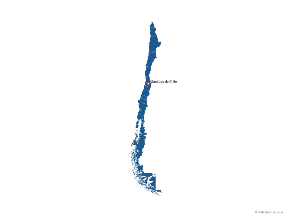 Vektor-Landkarte von Chile (Einfarbig mit Hauptstadt und Regionen)