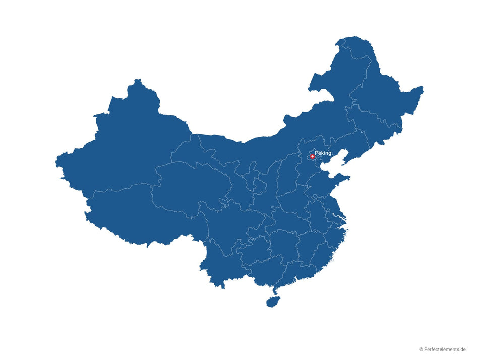 Vektor-Landkarte von China (Einfarbig mit Hauptstadt und Regionen)