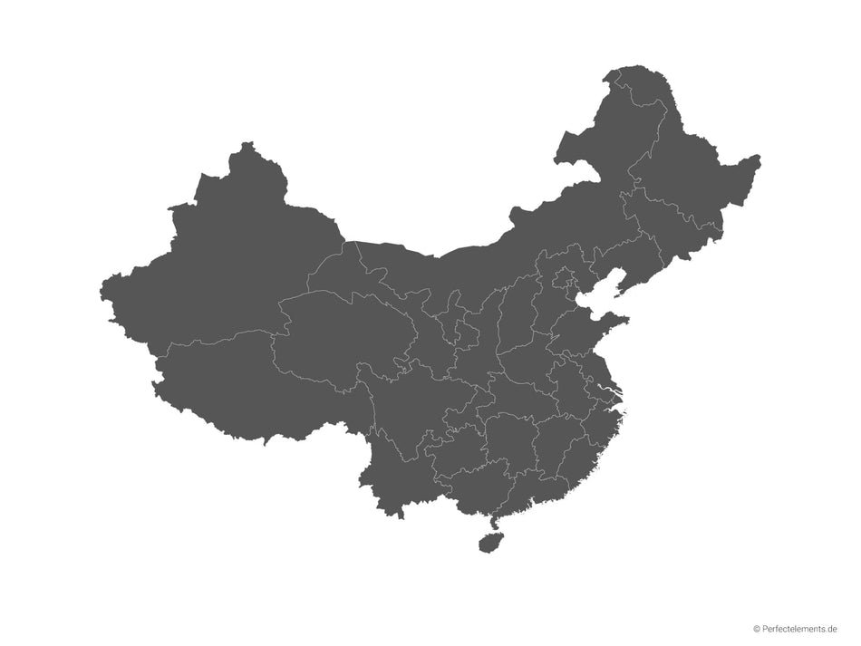 Vektor-Landkarte von China (Einfarbig mit Regionen)