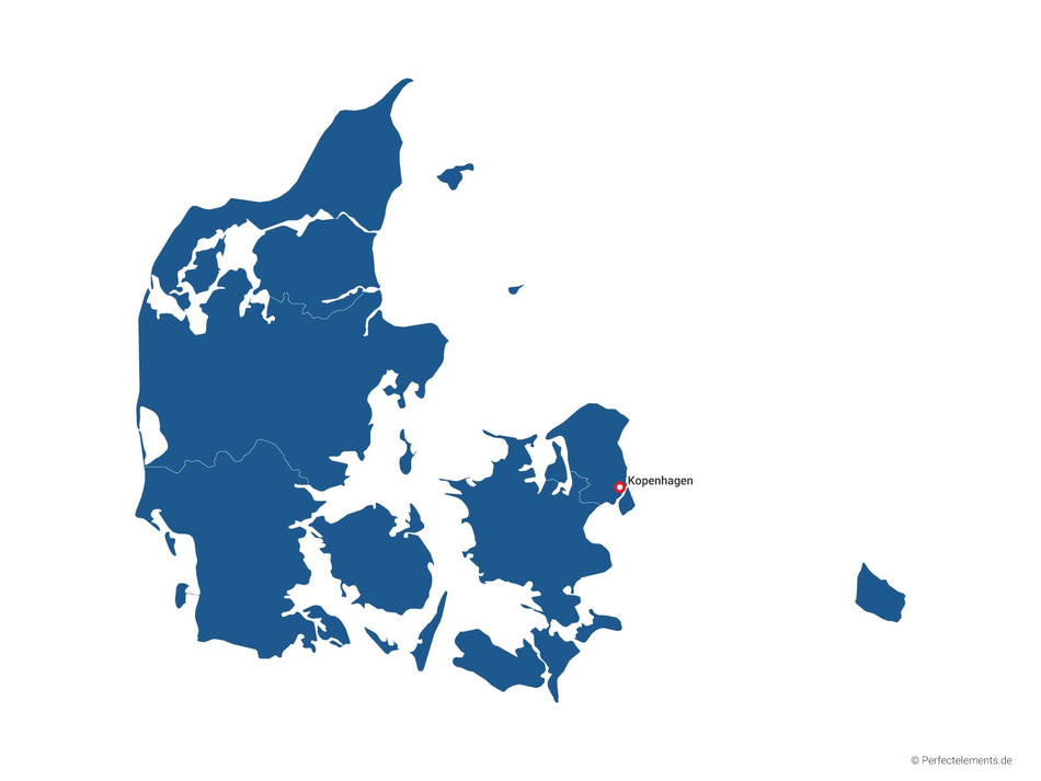 Vektor-Landkarte von Dänemark (Einfarbig mit Hauptstadt und Regionen)