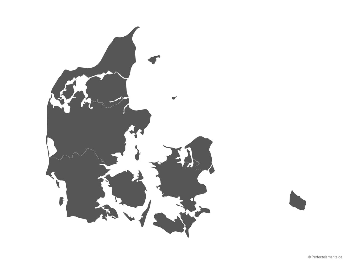 Vektor-Landkarte von Dänemark (Einfarbig mit Regionen)