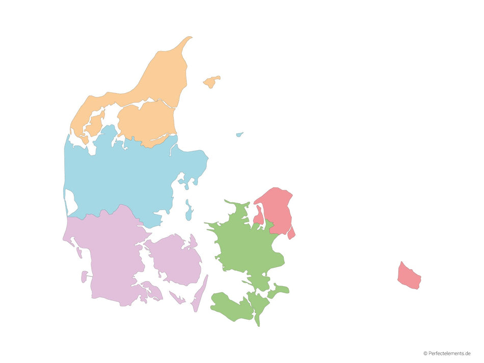 Vektor-Landkarte von Dänemark (Mehrfarbig mit Regionen)