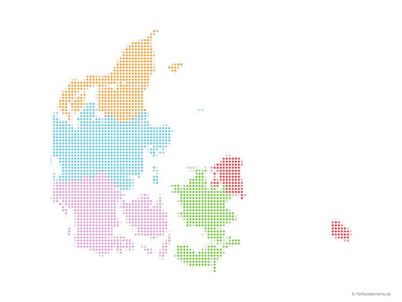 Vektor-Landkarte von Dänemark (Punkte eckig, mehrfarbig)