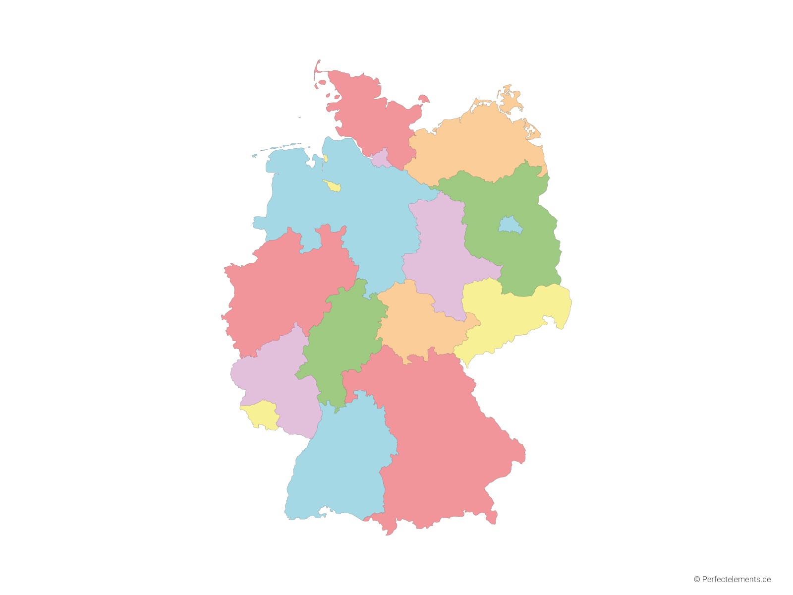 Vektor-Landkarte von Deutschland (Mehrfarbig mit Regionen)