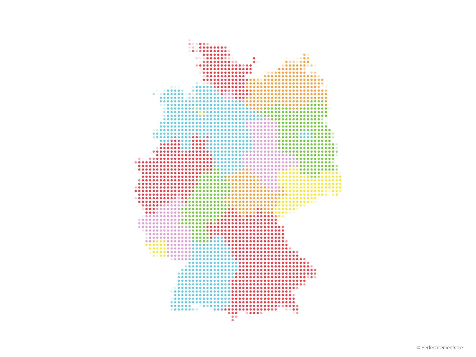 Vektor-Landkarte von Deutschland (Punkte rund, mehrfarbig)