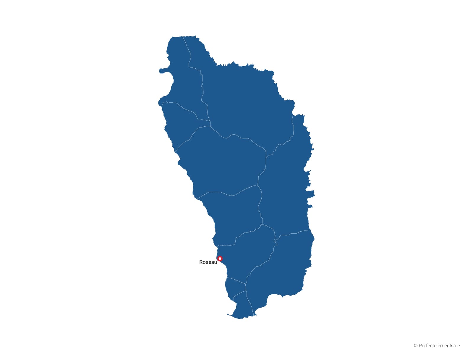 Vektor-Landkarte von Dominica (Einfarbig mit Hauptstadt und Regionen)