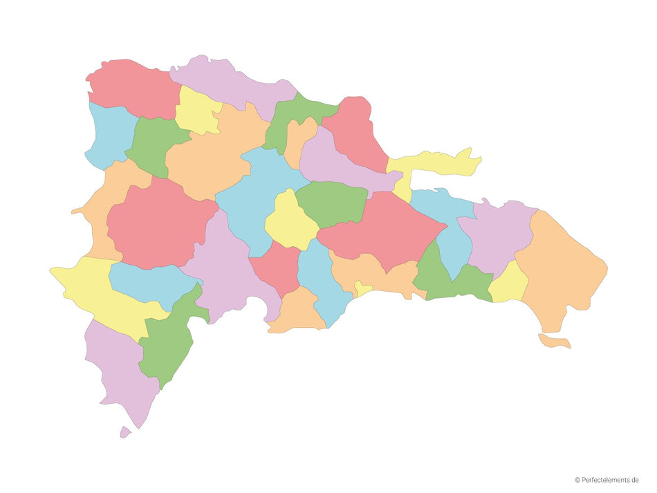 Vektor-Landkarte der Dominikanischen Republik (Mehrfarbig mit Regionen)