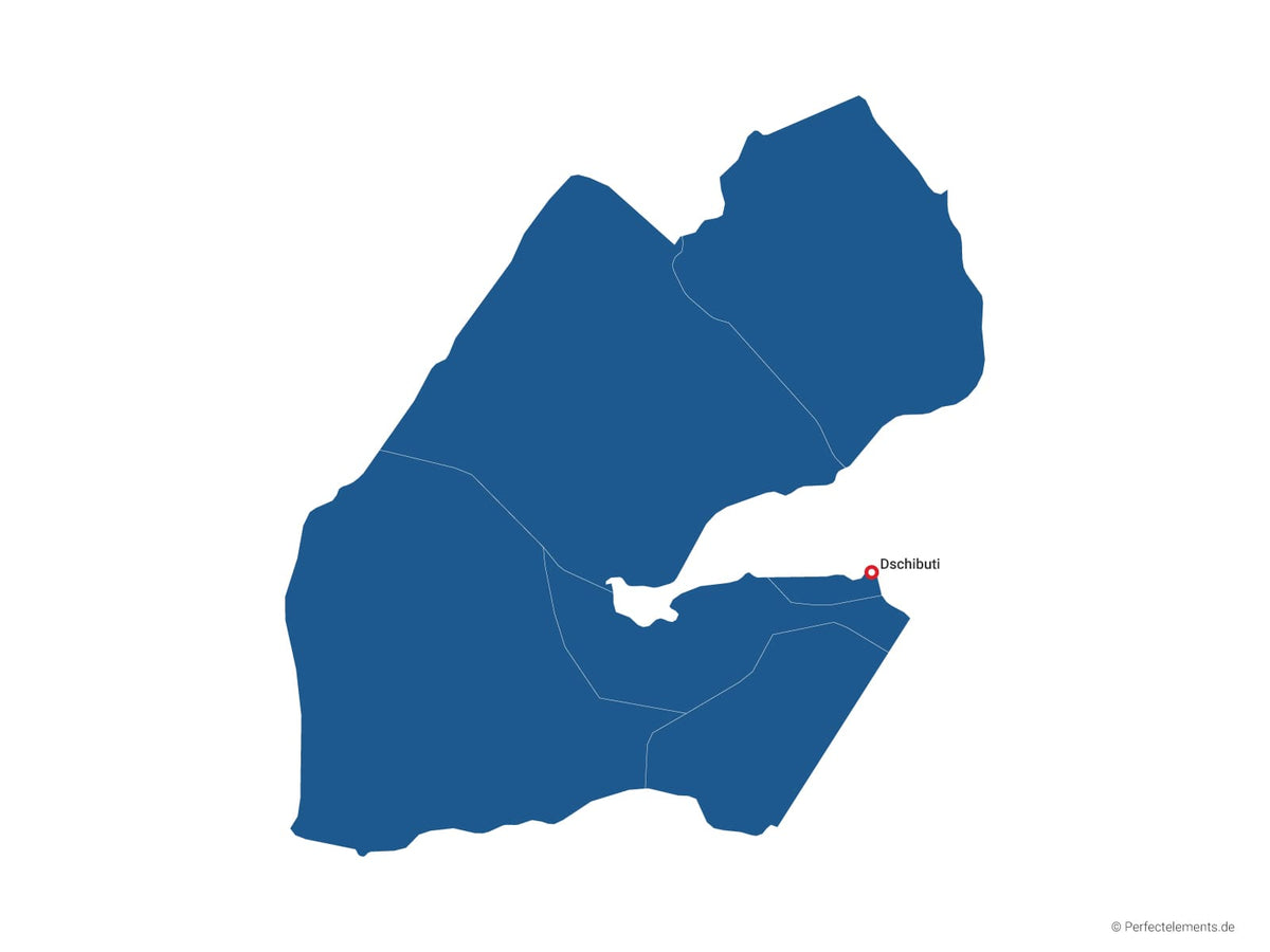 Vektor-Landkarte von Dschibuti (Einfarbig mit Hauptstadt und Regionen)