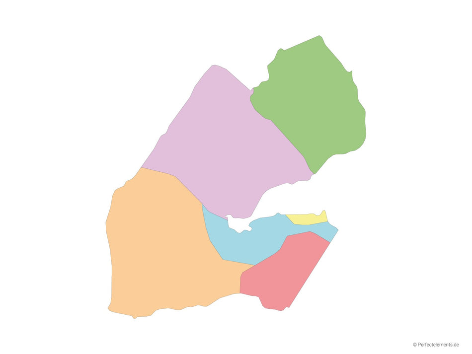 Vektor-Landkarte von Dschibuti (Mehrfarbig mit Regionen)