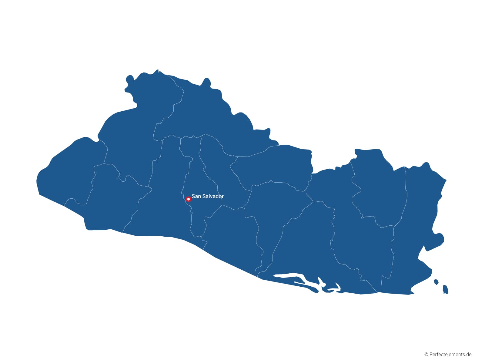 Vektor-Landkarte von El Salvador (Einfarbig mit Hauptstadt und Regionen)