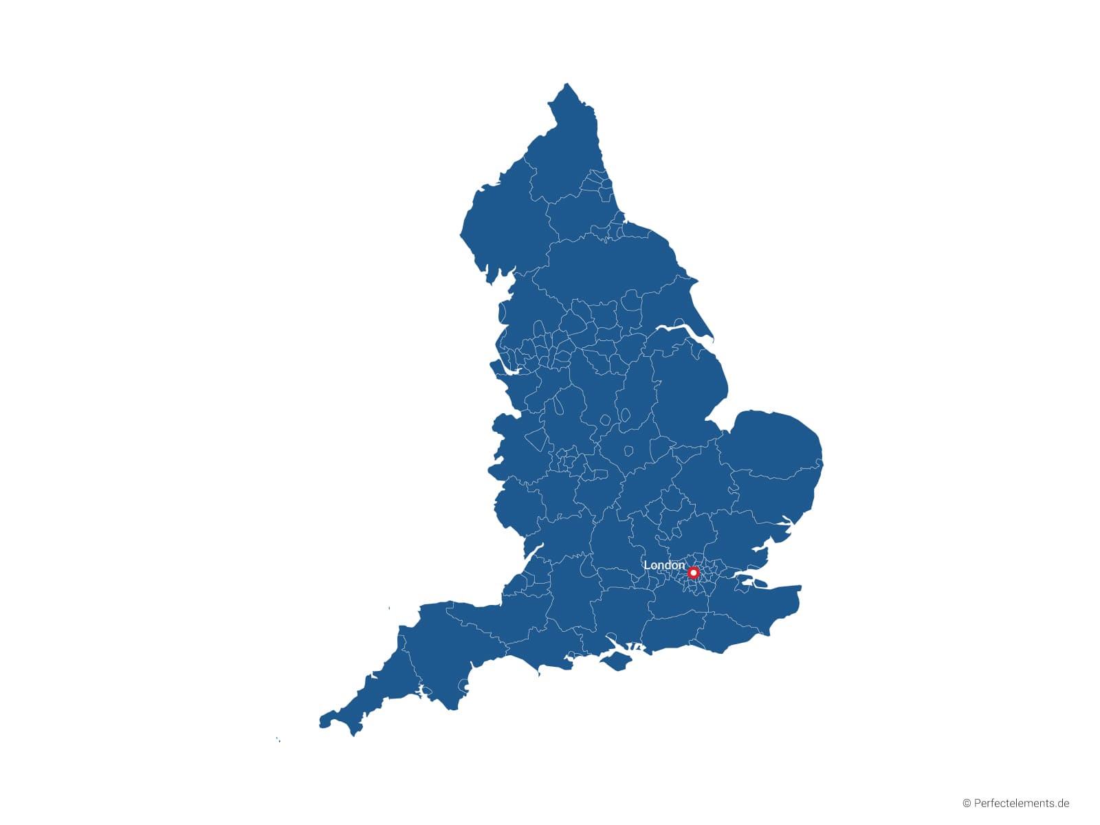 Vektor-Landkarte von England (Einfarbig mit Hauptstadt und Regionen)