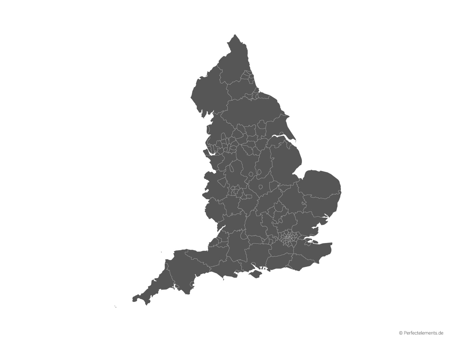 Vektor-Landkarte von England (Einfarbig mit Regionen)