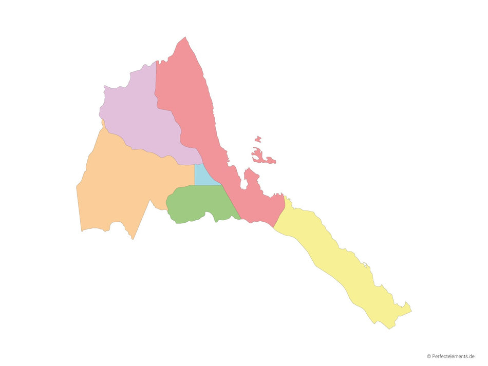 Vektor-Landkarte von Eritrea (Mehrfarbig mit Regionen)