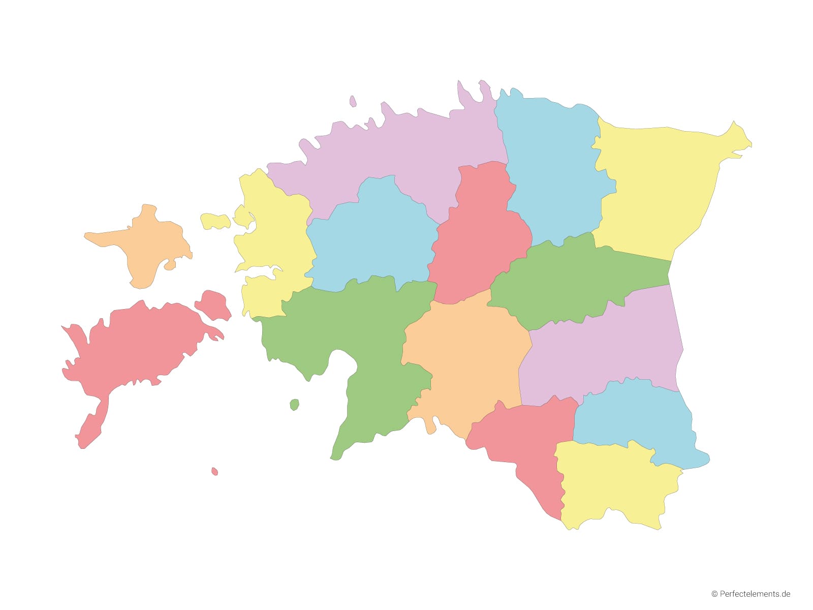 Vektor-Landkarte von Estland (Mehrfarbig mit Regionen)