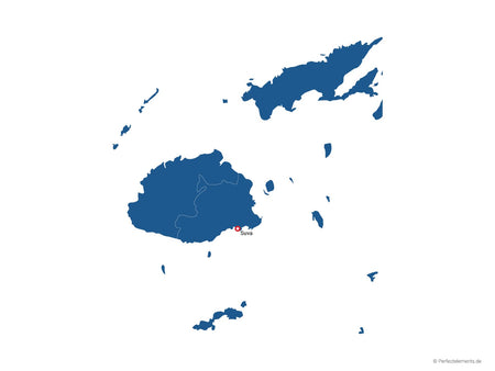 Vektor-Landkarte von Fidschi (Einfarbig mit Hauptstadt und Regionen)