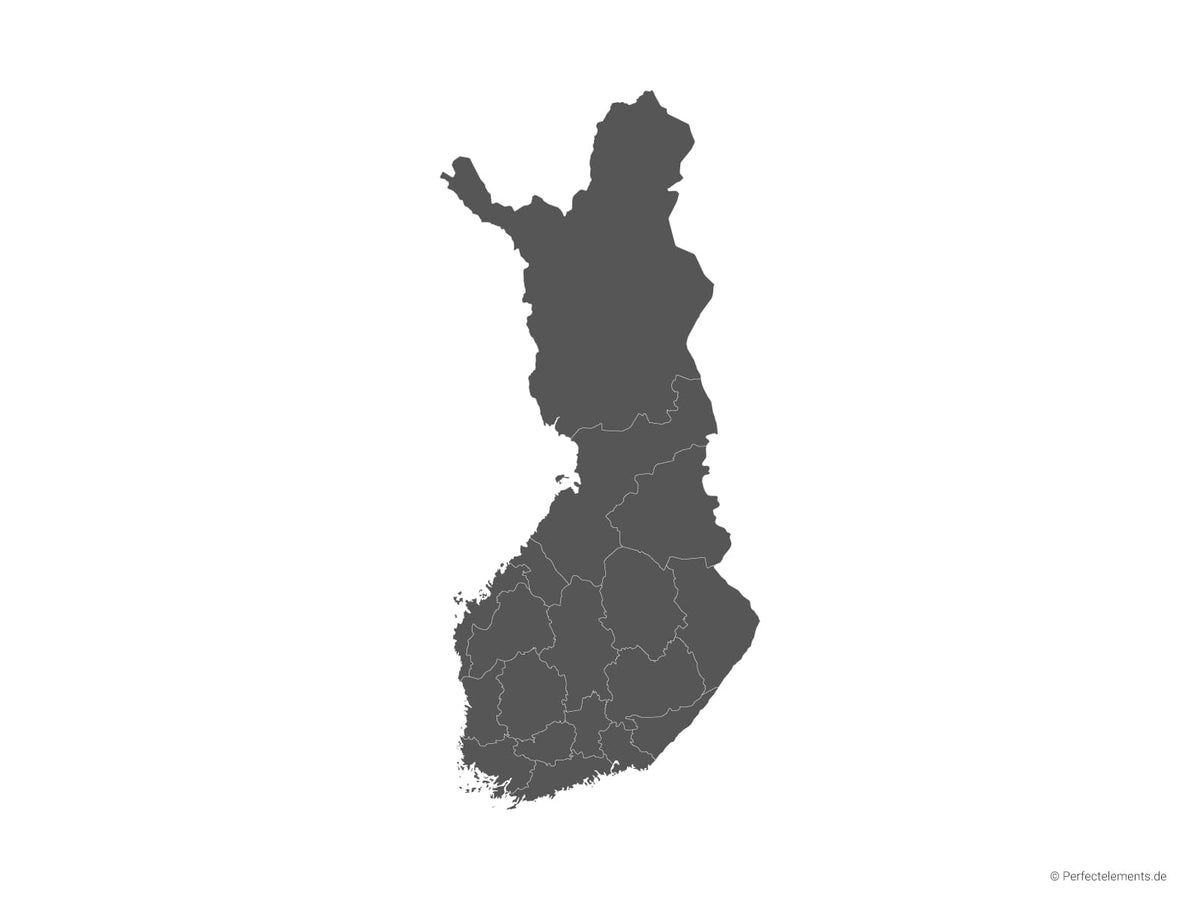 Vektor-Landkarte von Finnland (Einfarbig mit Regionen)