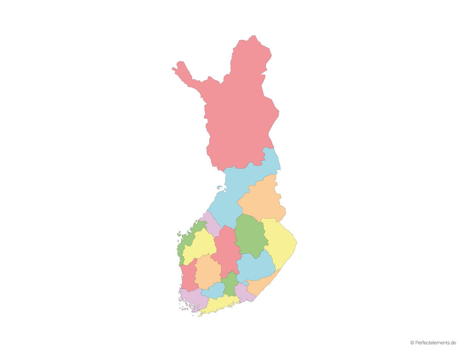 Vektor-Landkarte von Finnland (Mehrfarbig mit Regionen)