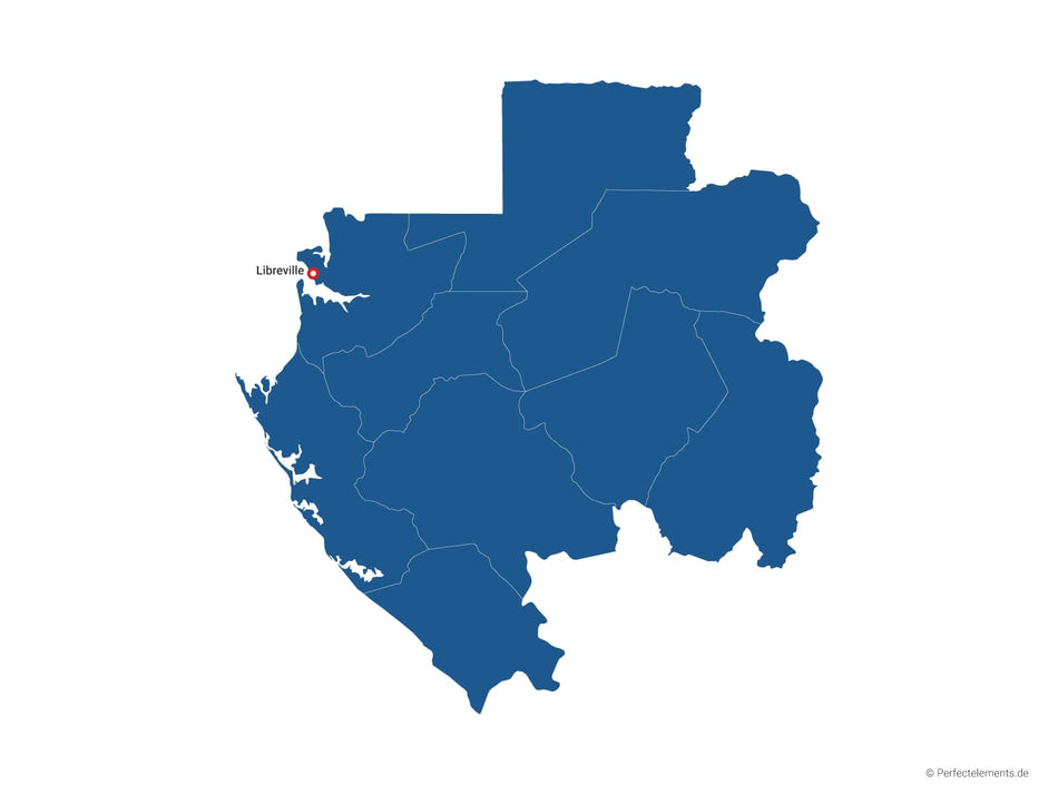 Vektor-Landkarte von Gabun (Einfarbig mit Hauptstadt und Regionen)