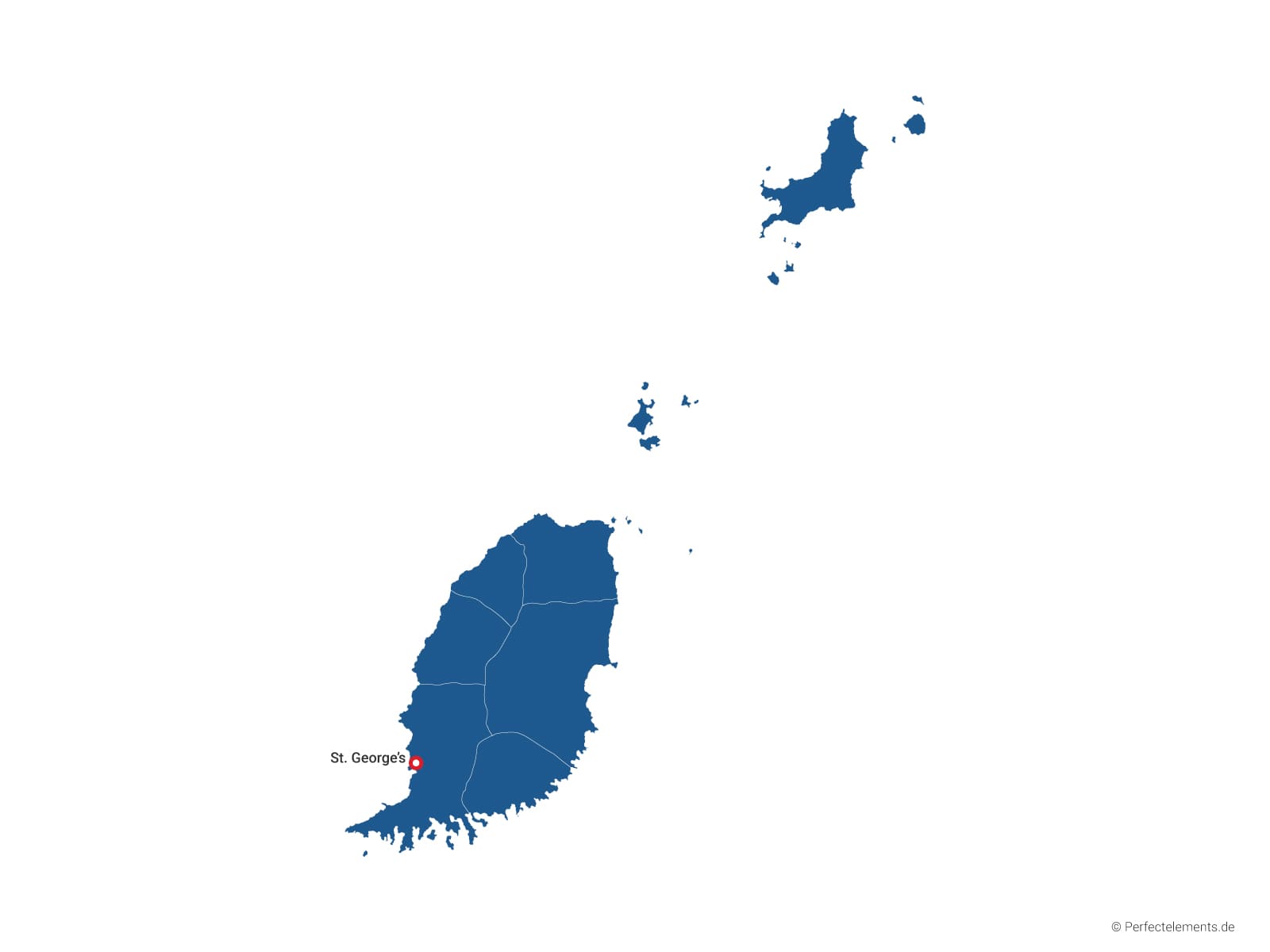 Vektor-Landkarte von Grenada (Einfarbig mit Hauptstadt und Regionen)